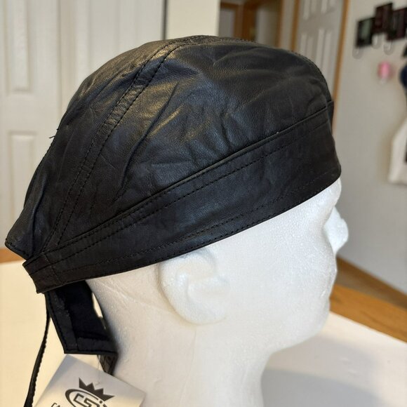 DanBanna bandana Black Leather Doo Rag Headwear cloth Lined - Picture 3 of 7
